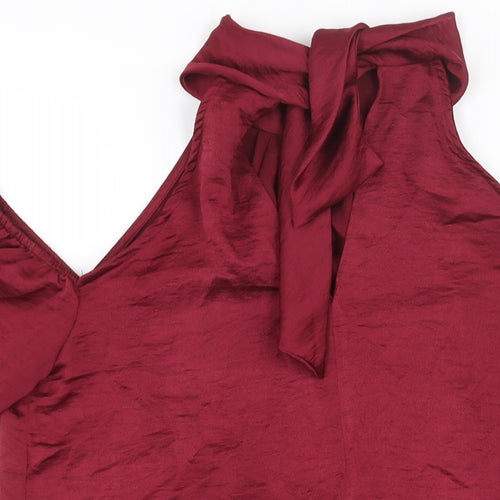 Friends Like These Womens Red Polyester Basic Blouse Size 12 Mock Neck - Cold Shoulder