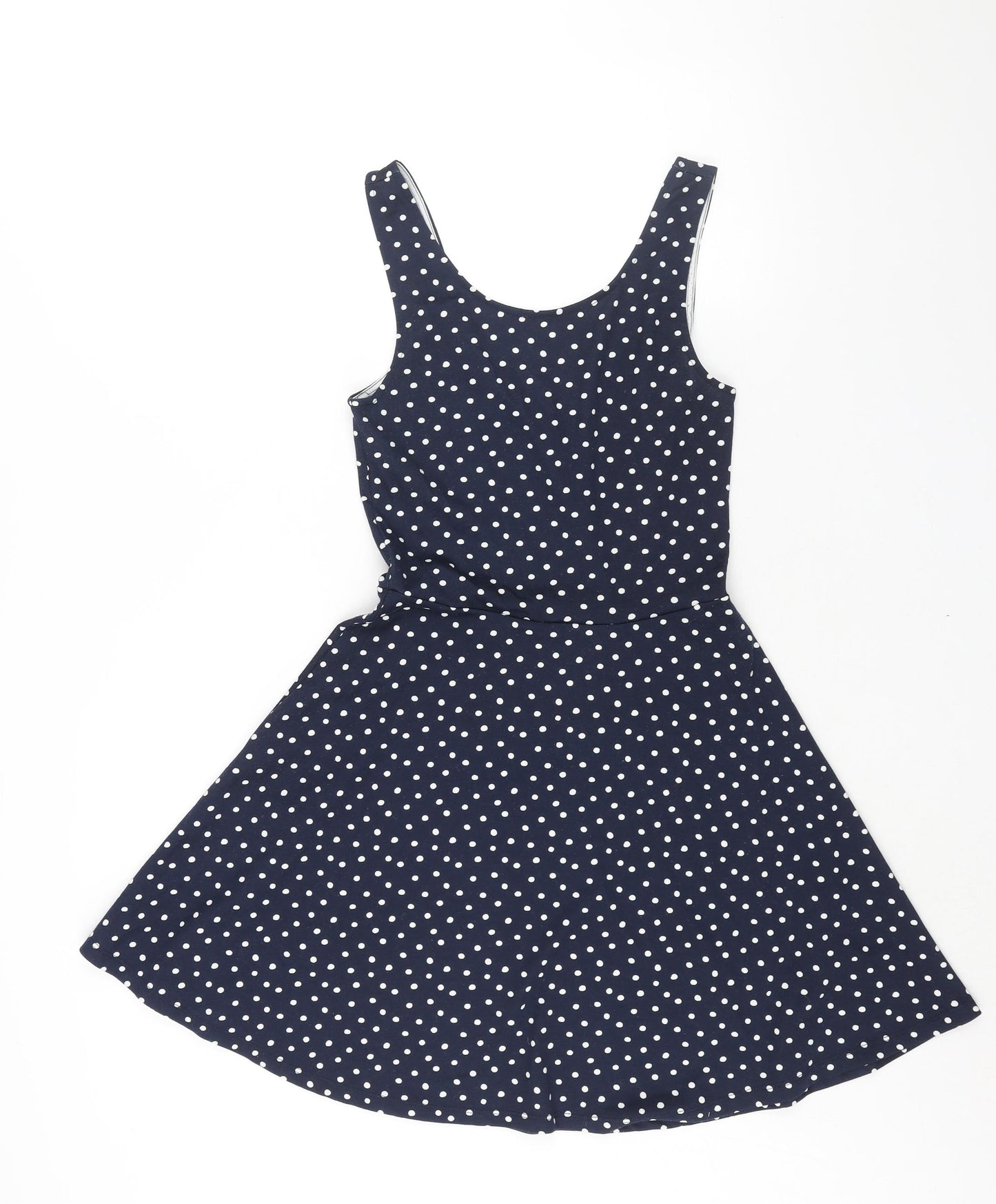 Divided by H&M Womens Blue Plaid Polyester Skater Dress Size 10 Scoop Neck Pullover