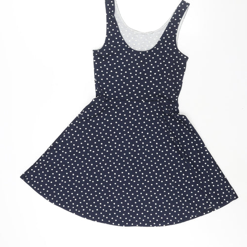 Divided by H&M Womens Blue Plaid Polyester Skater Dress Size 10 Scoop Neck Pullover