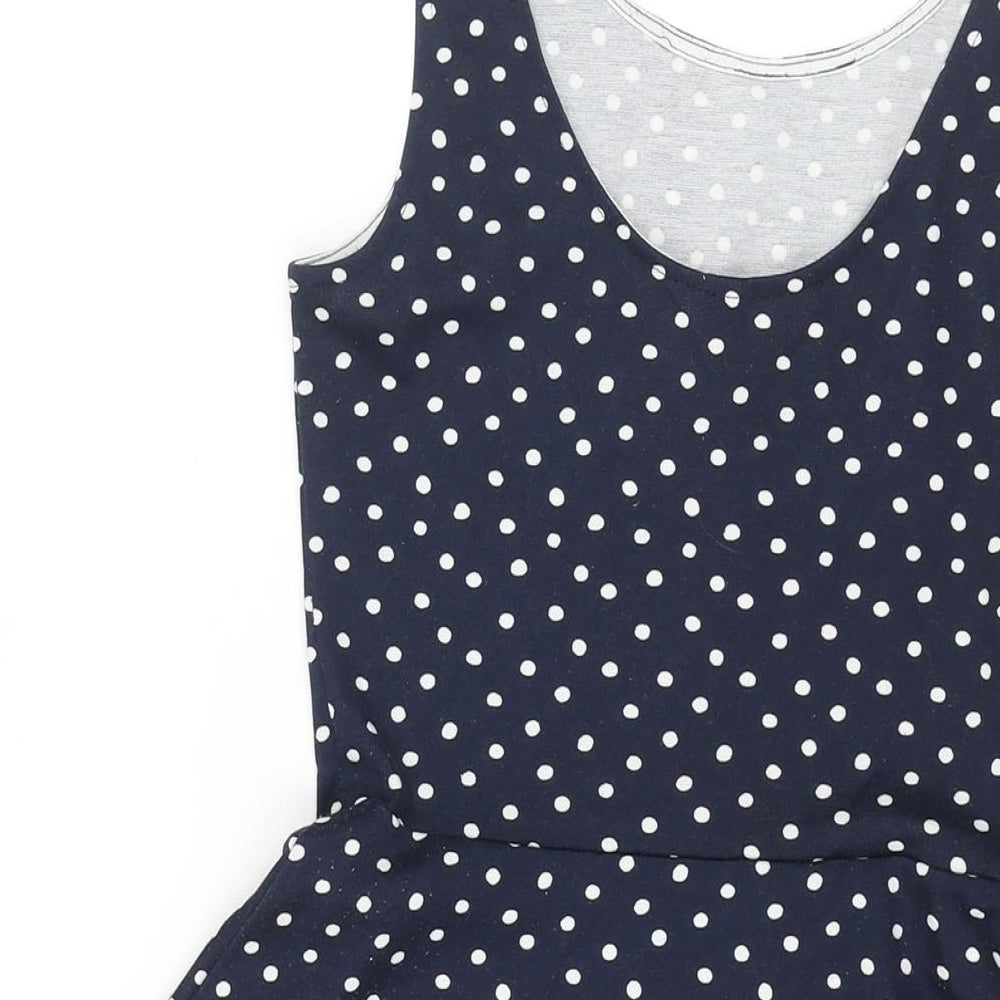 Divided by H&M Womens Blue Plaid Polyester Skater Dress Size 10 Scoop Neck Pullover