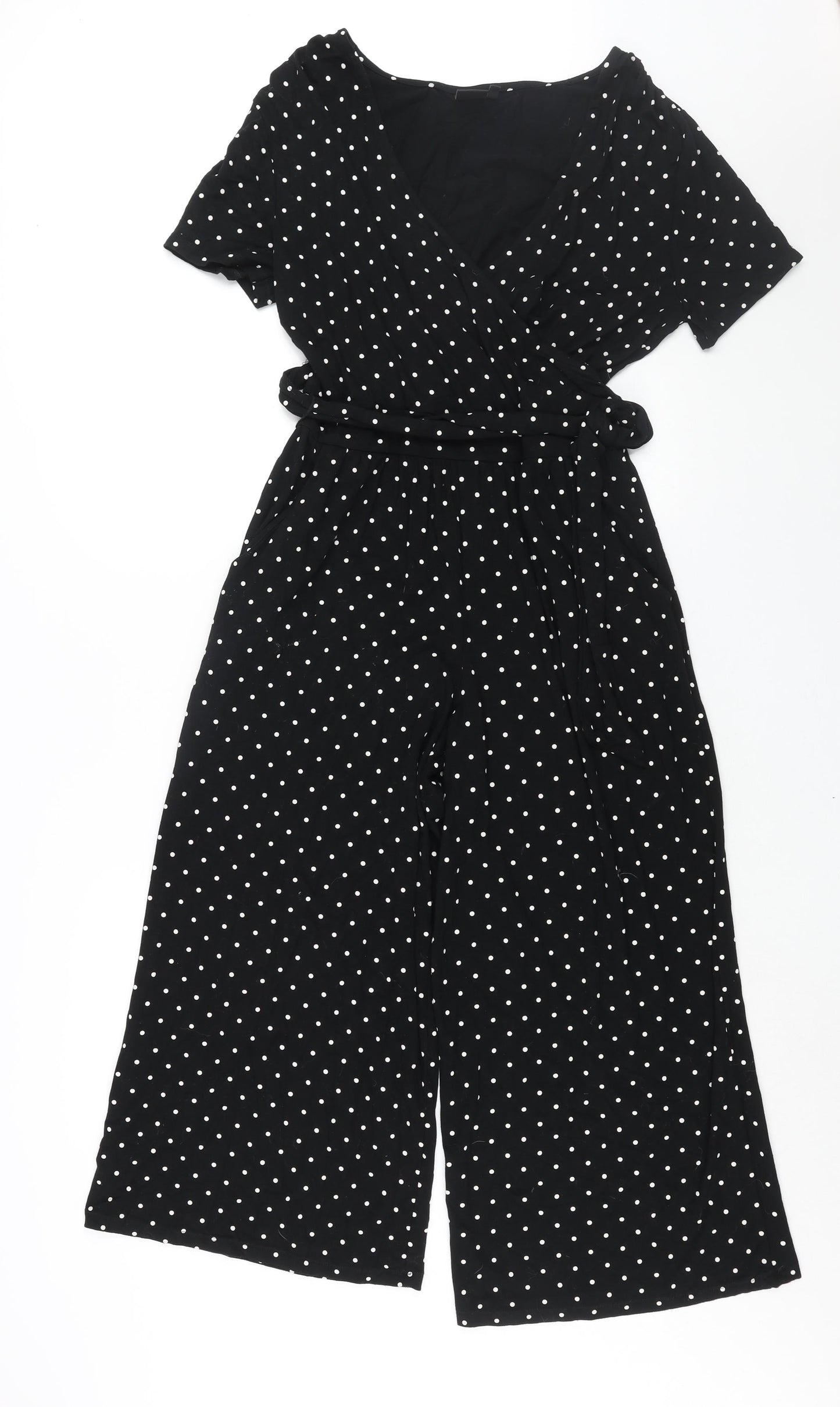 Editor's Cut Womens Black Polka Dot Viscose Jumpsuit One-Piece Size 12 L28 in Pullover - Belted