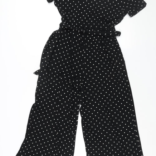 Editor's Cut Womens Black Polka Dot Viscose Jumpsuit One-Piece Size 12 L28 in Pullover - Belted