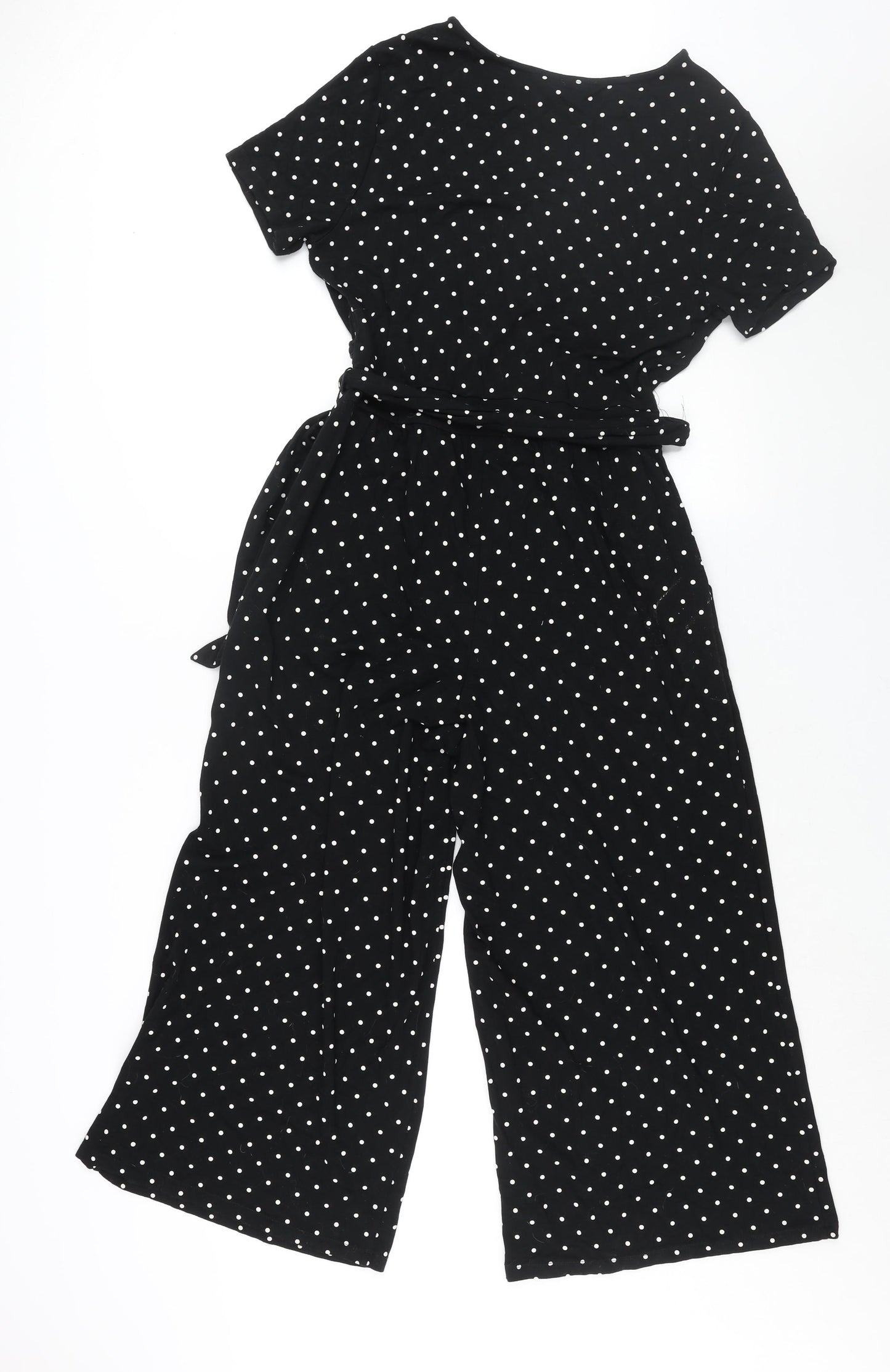 Editor's Cut Womens Black Polka Dot Viscose Jumpsuit One-Piece Size 12 L28 in Pullover - Belted