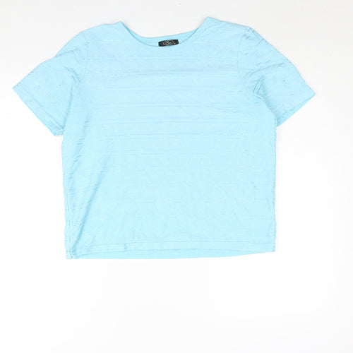 Bonmarché Womens Blue Geometric Polyester Basic T-Shirt Size M Round Neck - Embroidered