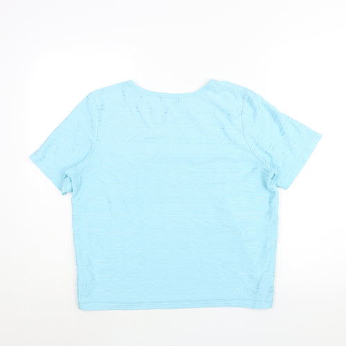 Bonmarché Womens Blue Geometric Polyester Basic T-Shirt Size M Round Neck - Embroidered