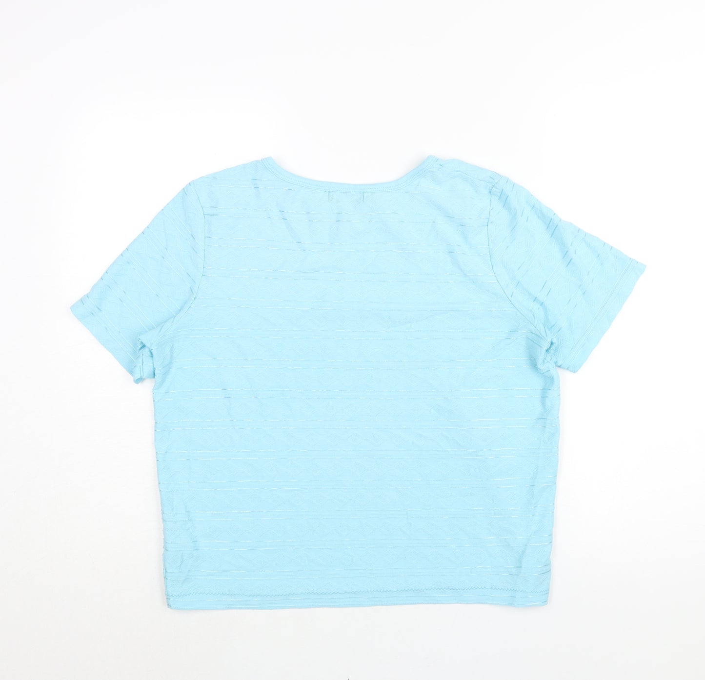 Bonmarché Womens Blue Geometric Polyester Basic T-Shirt Size M Round Neck - Embroidered