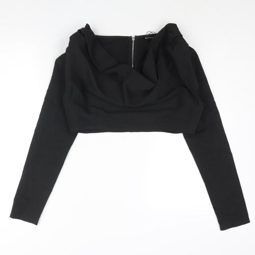 PRETTYLITTLETHING Womens Black Polyester Cropped Blouse Size 10 Cowl Neck - Shoulder Pads