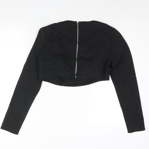 PRETTYLITTLETHING Womens Black Polyester Cropped Blouse Size 10 Cowl Neck - Shoulder Pads