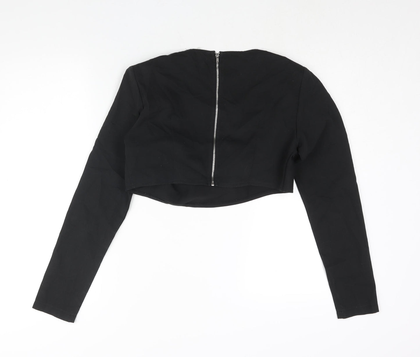PRETTYLITTLETHING Womens Black Polyester Cropped Blouse Size 10 Cowl Neck - Shoulder Pads