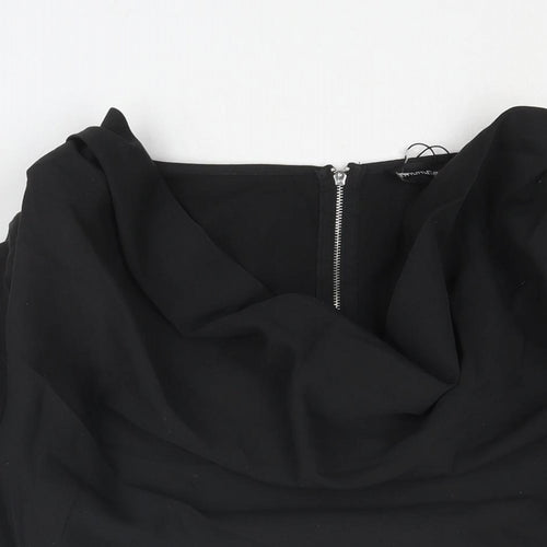 PRETTYLITTLETHING Womens Black Polyester Cropped Blouse Size 10 Cowl Neck - Shoulder Pads