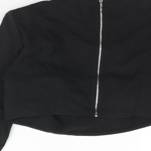 PRETTYLITTLETHING Womens Black Polyester Cropped Blouse Size 10 Cowl Neck - Shoulder Pads
