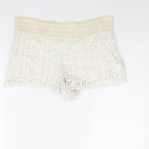 Topshop Womens White Cotton Hot Pants Shorts Size 10 Regular Pull On