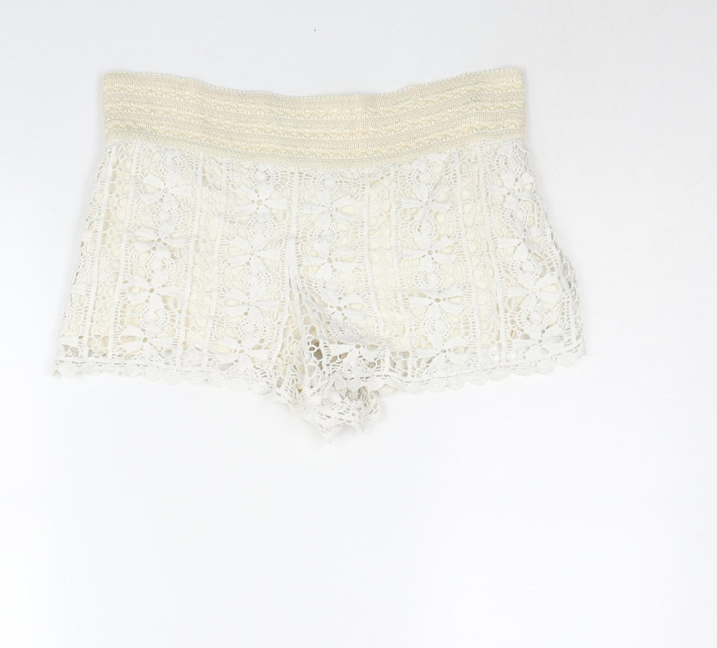 Topshop Womens White Cotton Hot Pants Shorts Size 10 Regular Pull On