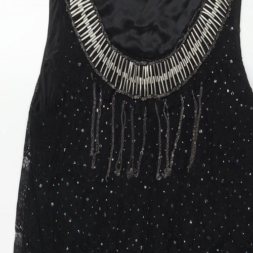 Yumi Womens Black Polyester Shift Size S Scoop Neck Pullover - Lace Chain Tassle