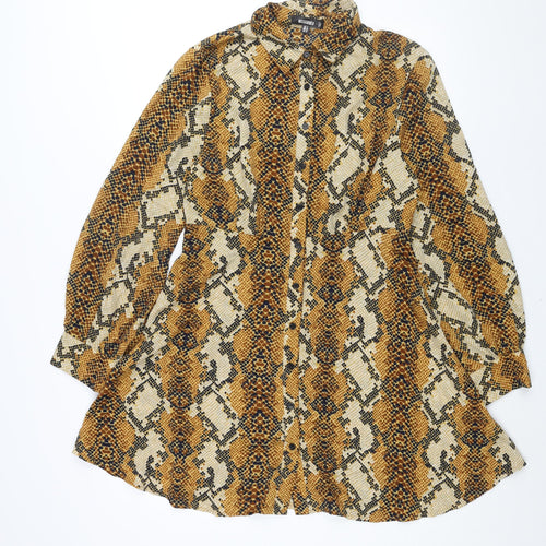 Missguided Womens Brown Animal Print Polyester Shirt Dress Size 14 Collared Button - Snakeskin Print
