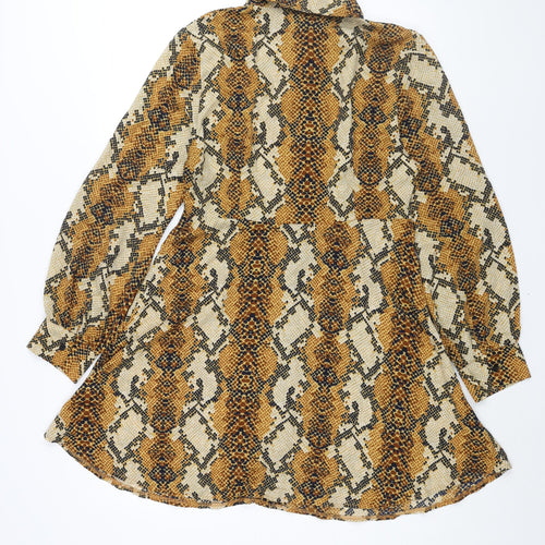 Missguided Womens Brown Animal Print Polyester Shirt Dress Size 14 Collared Button - Snakeskin Print
