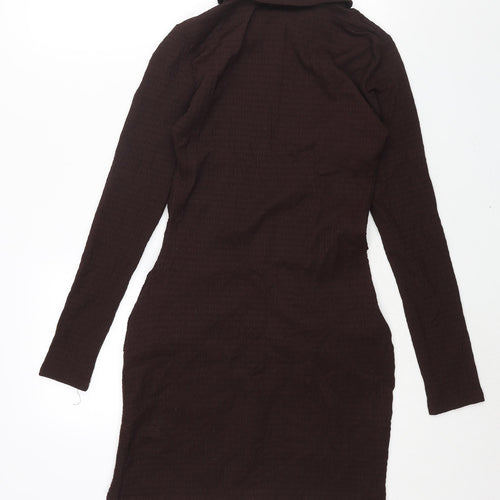 Misspap Womens Brown Polyester Shirt Dress Size 8 Collared Button - Rouched