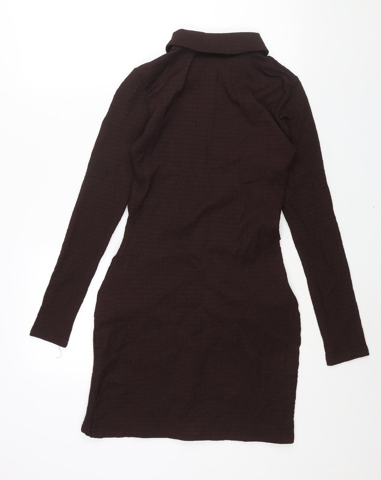 Misspap Womens Brown Polyester Shirt Dress Size 8 Collared Button - Rouched
