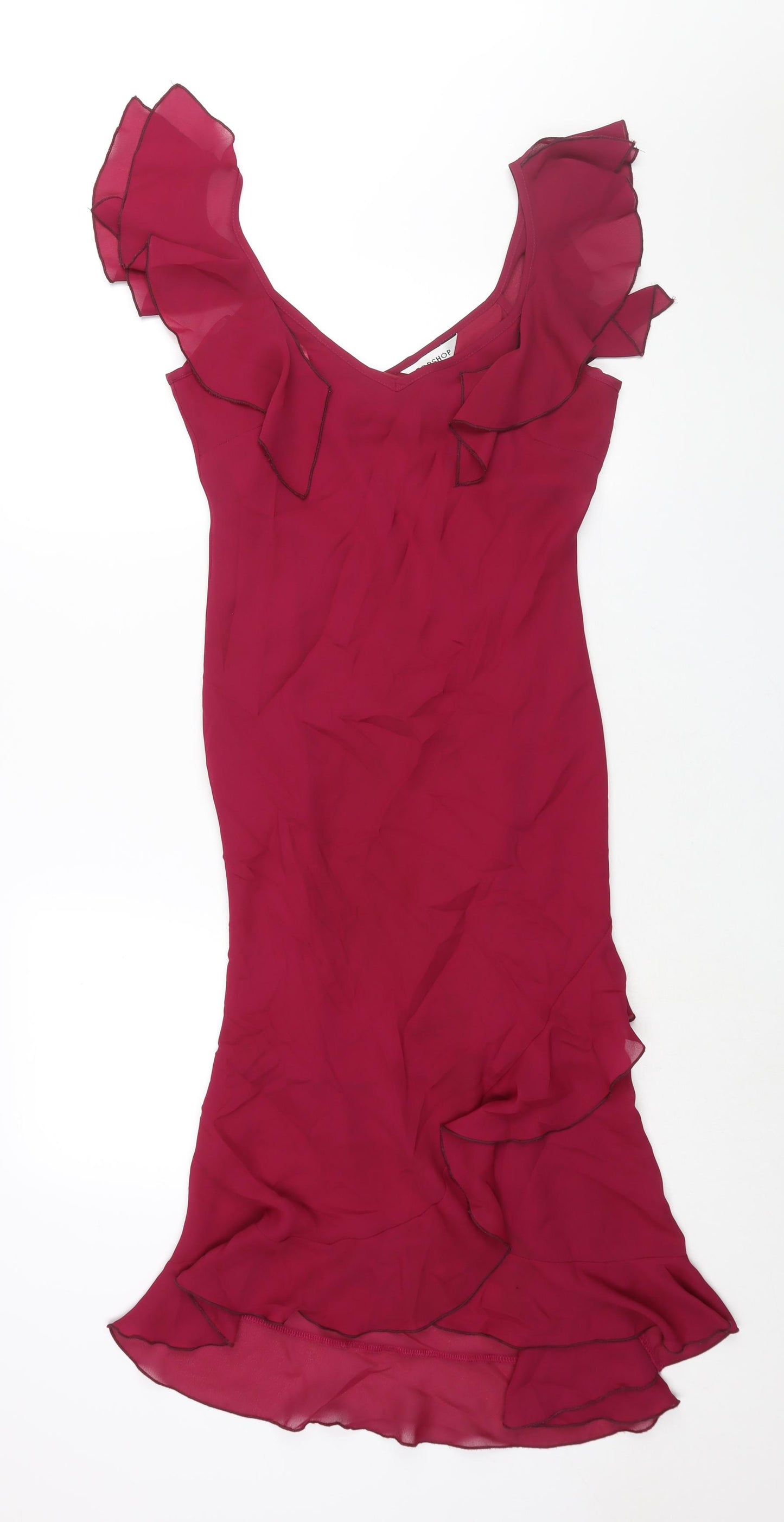 Topshop Womens Pink Polyester Slip Dress Size 12 V-Neck Pullover - Frill