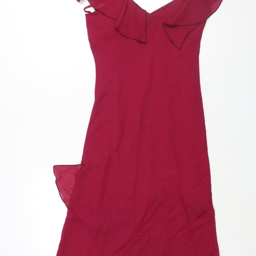 Topshop Womens Pink Polyester Slip Dress Size 12 V-Neck Pullover - Frill