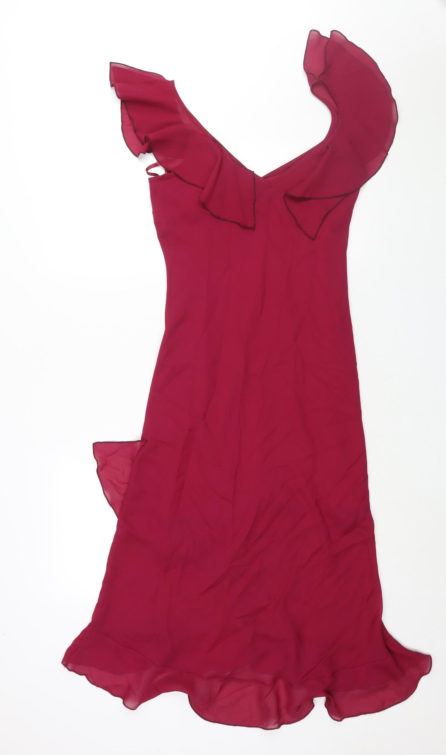 Topshop Womens Pink Polyester Slip Dress Size 12 V-Neck Pullover - Frill