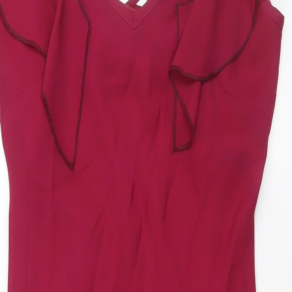 Topshop Womens Pink Polyester Slip Dress Size 12 V-Neck Pullover - Frill
