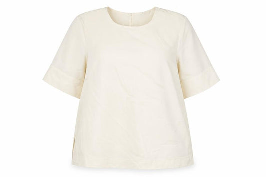 Front view of H&M women’s ivory polyester basic blouse, size M, round neck