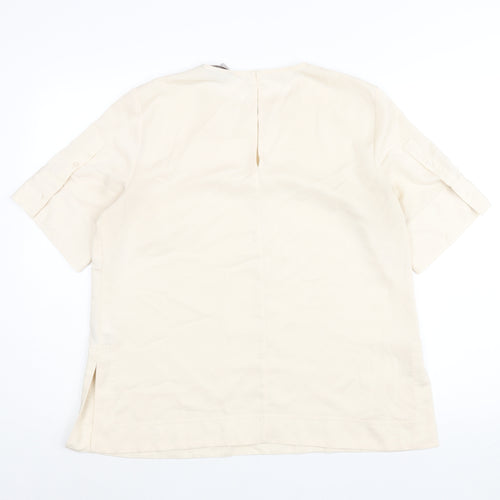 H&M Womens Ivory Polyester Basic Blouse Size M Round Neck