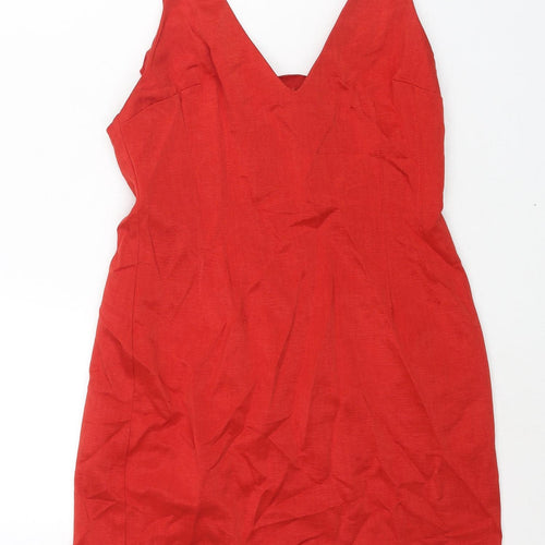 ASOS Womens Red Polyester Mini Size 10 V-Neck Zip