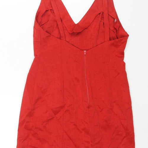 ASOS Womens Red Polyester Mini Size 10 V-Neck Zip