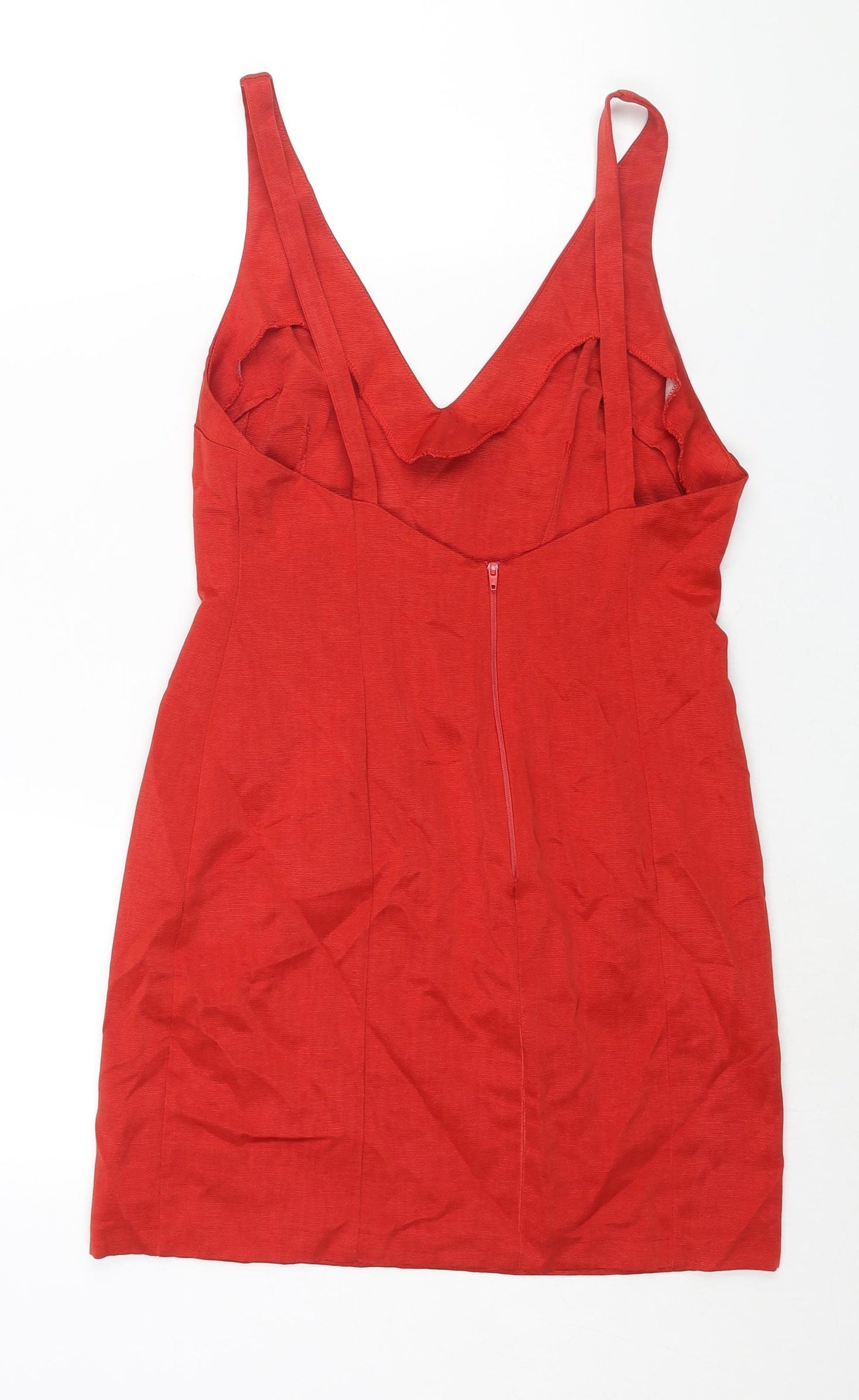 ASOS Womens Red Polyester Mini Size 10 V-Neck Zip