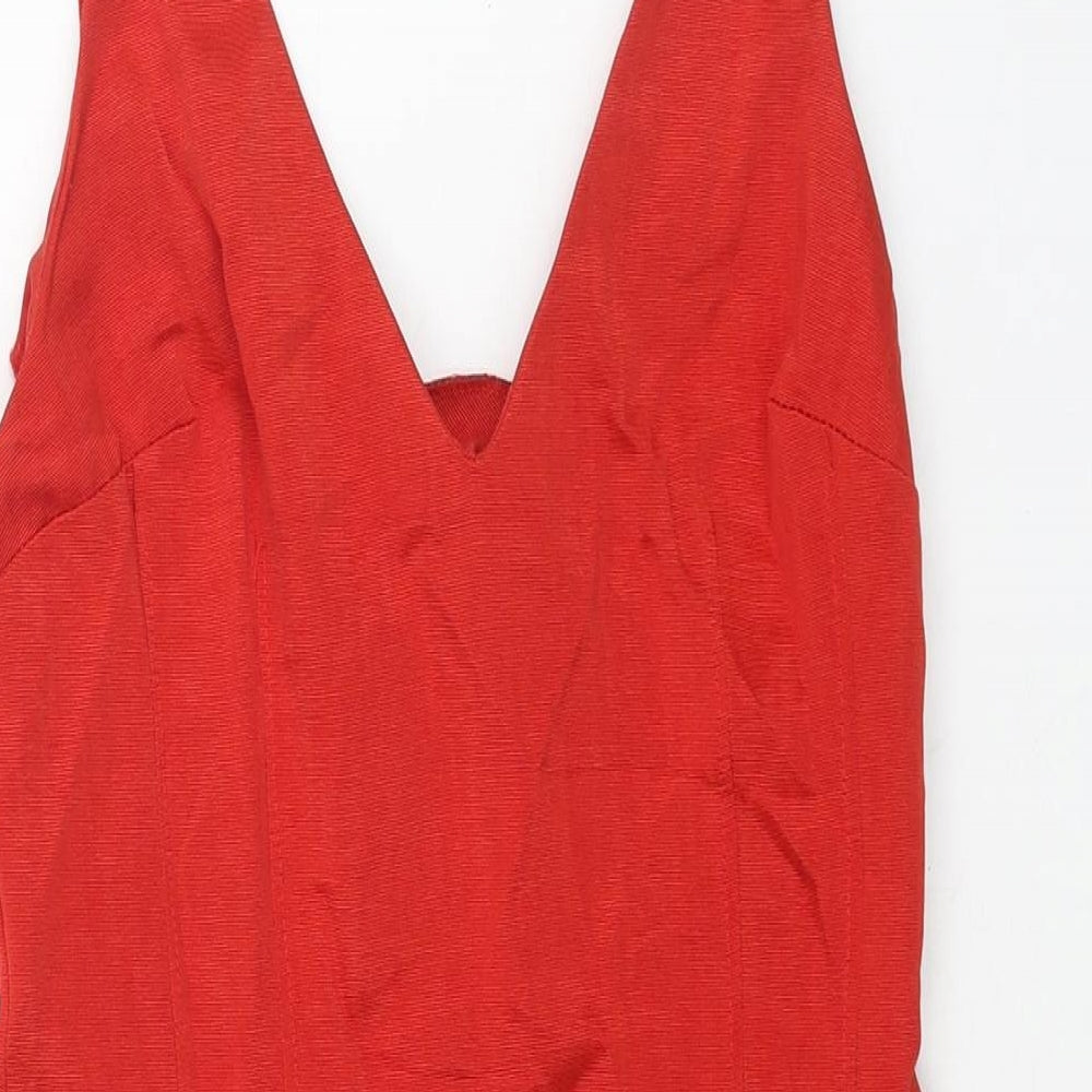 ASOS Womens Red Polyester Mini Size 10 V-Neck Zip