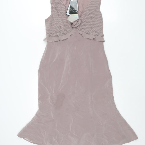 Coterie Womens Purple Polyester Shift Size 12 V-Neck Zip - Pleated Bodice Floral Detail