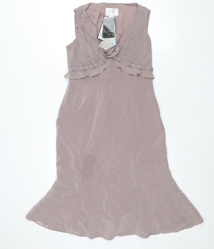 Coterie Womens Purple Polyester Shift Size 12 V-Neck Zip - Pleated Bodice Floral Detail