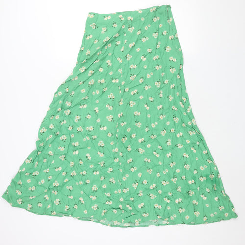 Mango Womens Green Floral Viscose A-Line Skirt Size S Zip