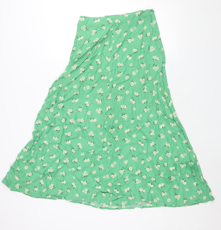 Mango Womens Green Floral Viscose A-Line Skirt Size S Zip
