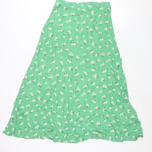Mango Womens Green Floral Viscose A-Line Skirt Size S Zip