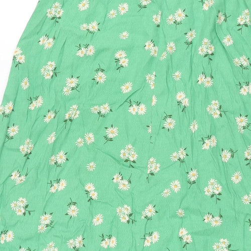 Mango Womens Green Floral Viscose A-Line Skirt Size S Zip