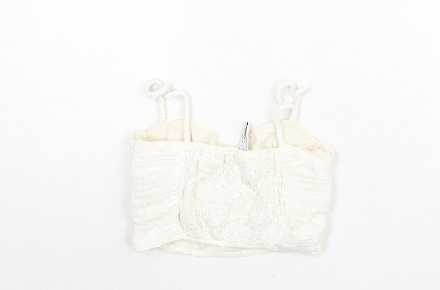 Stradivarius Womens White Cotton Cropped Blouse Size XS Sweetheart - Rouched