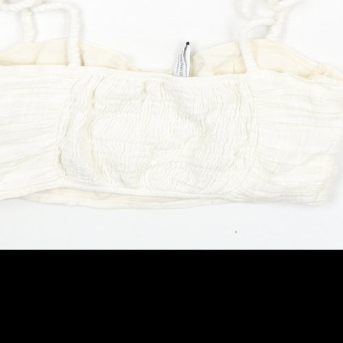 Stradivarius Womens White Cotton Cropped Blouse Size XS Sweetheart - Rouched