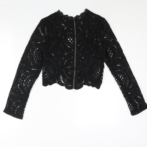 Glamorous Womens Black Polyester Basic Blouse Size S Round Neck - Semi Sheer