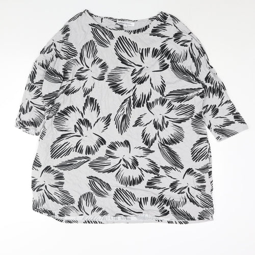 Capsule Womens Grey Floral Viscose Basic Blouse Size 16 Round Neck - Size 16-18