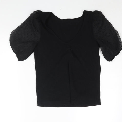 VILA Womens Black Polyester Basic Blouse Size S V-Neck