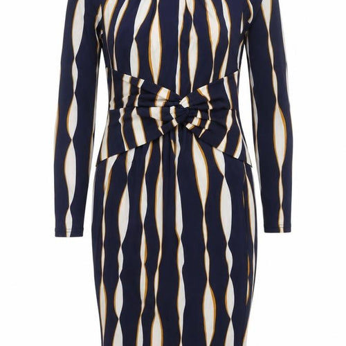 Jolie Moi Womens Blue Geometric Polyester Bodycon Size 10 Mock Neck Pullover - Twist Detail