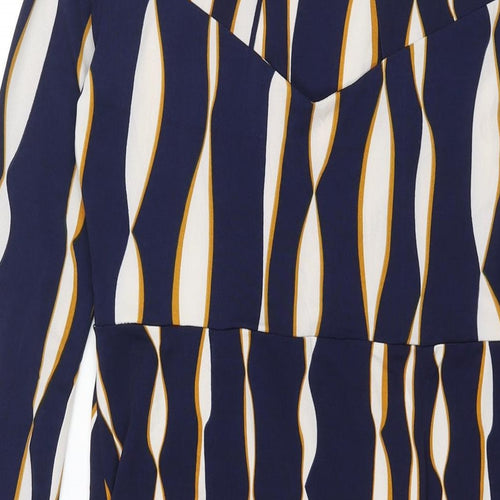 Jolie Moi Womens Blue Geometric Polyester Bodycon Size 10 Mock Neck Pullover - Twist Detail