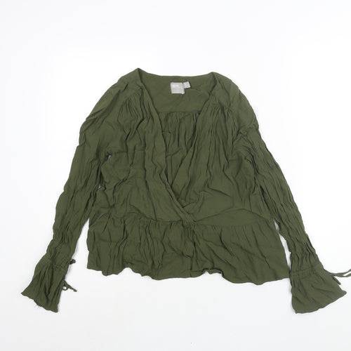 ASOS Womens Green Viscose Basic Blouse Size 8 V-Neck - Peplum Tie Cuff