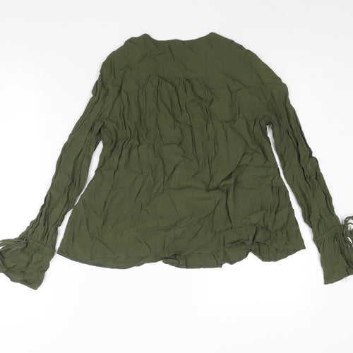 ASOS Womens Green Viscose Basic Blouse Size 8 V-Neck - Peplum Tie Cuff