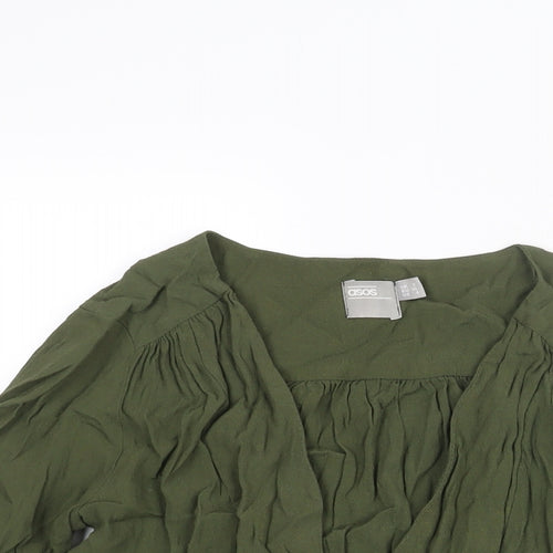 ASOS Womens Green Viscose Basic Blouse Size 8 V-Neck - Peplum Tie Cuff