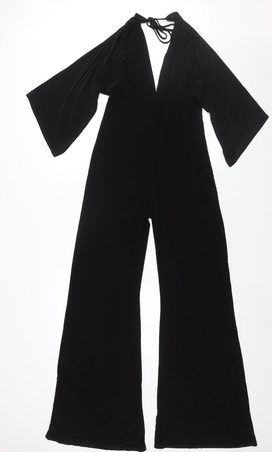 PRETTYLITTLETHING Womens Black Polyester Jumpsuit One-Piece Size 12 L31 in Tie