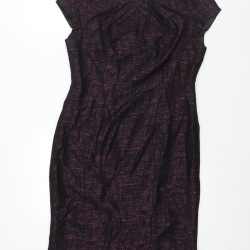 Precis Womens Purple Geometric Polyester Shift Size 12 Round Neck Zip